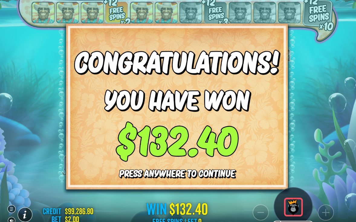 Gewinnanzeige nach einer Runde mit gesammelten Money-Fish-Summen